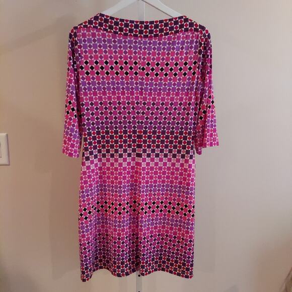 Donna Morgan Dress Size 8 Pink Purple Mod Geometric 3/4 Sleeve Knee Length Retro - Picture 5 of 8